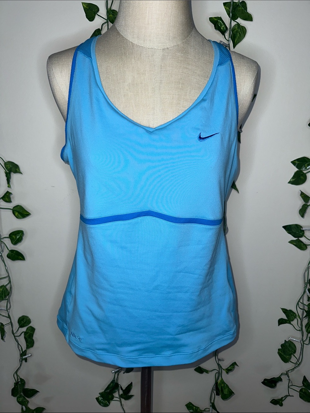 Nike Y2K Blue Racerback Athletic Tank Top YRS 1998-2002 Early 2000 Built In Bra